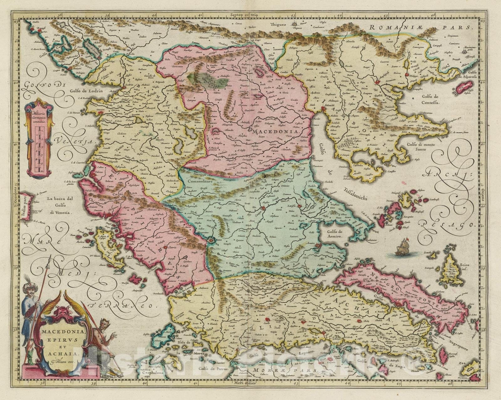 Historic Map : Greece, Macedonia, Epirvs et Achaia , Vintage Wall Art