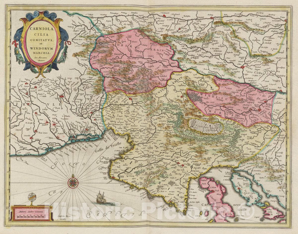 Historic Map : Croatia, Carniola, Cilia Comitatvs, et Windorvm Marchia, 1665 Atlas , Vintage Wall Art