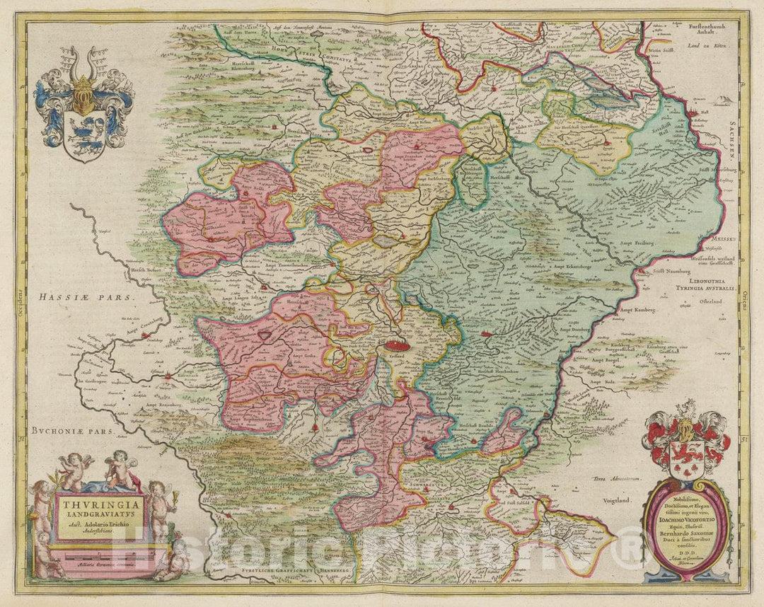 Historic Map : Germany, Thvringa Landgraviatvs, 1665 Atlas , Vintage Wall Art