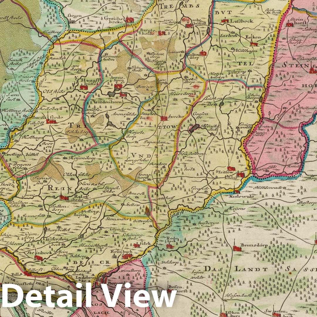 Historic Map : Germany, Praefectura Trittow, Reinbeeck, Tremsbattel et Steinhorst, 1665 Atlas , Vintage Wall Art