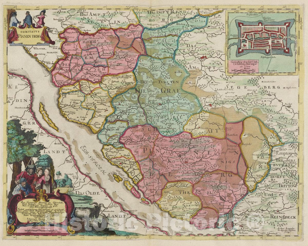 Historic Map : Germany, Atlas Maior Sive Cosmographia Blaviana, Qua Solvm, Salvm, Coelvm, Accvratissime Describvntvr. Comitatvs Pinnen Berg, 1665 Atlas , Vintage Wall Art