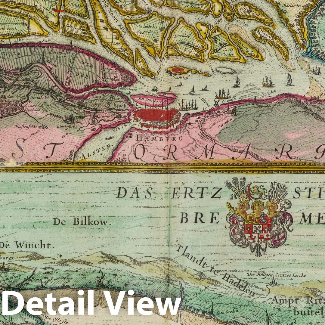 Historic Map : Germany , Hamburg Germany, Elbe River 1665 Celeberrimi Flvvii Alvis nova delineatio , Vintage Wall Art