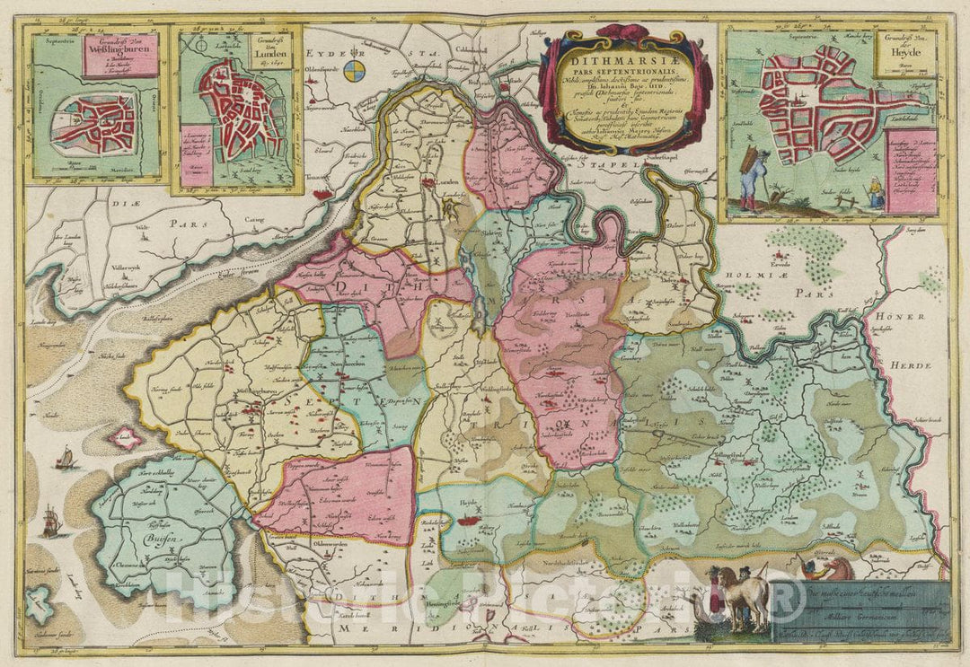 Historic Map : Germany, Dithmarsiae Pars Septentrionalis, 1665 Atlas , Vintage Wall Art