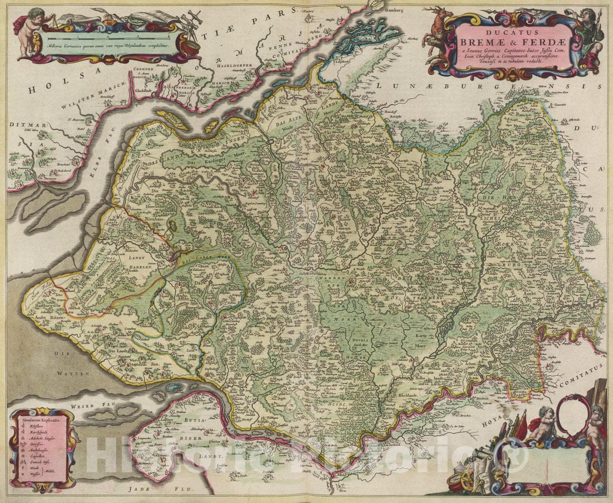 Historic Map : Germany, Ducatus Bremae & Ferdae, 1665 Atlas , Vintage Wall Art