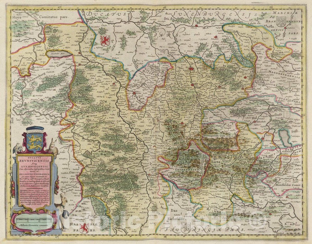 Historic Map : Germany, Dvcatvs Brvnsvicensis fereq Lvnaebvrgensis, 1665 Atlas , Vintage Wall Art