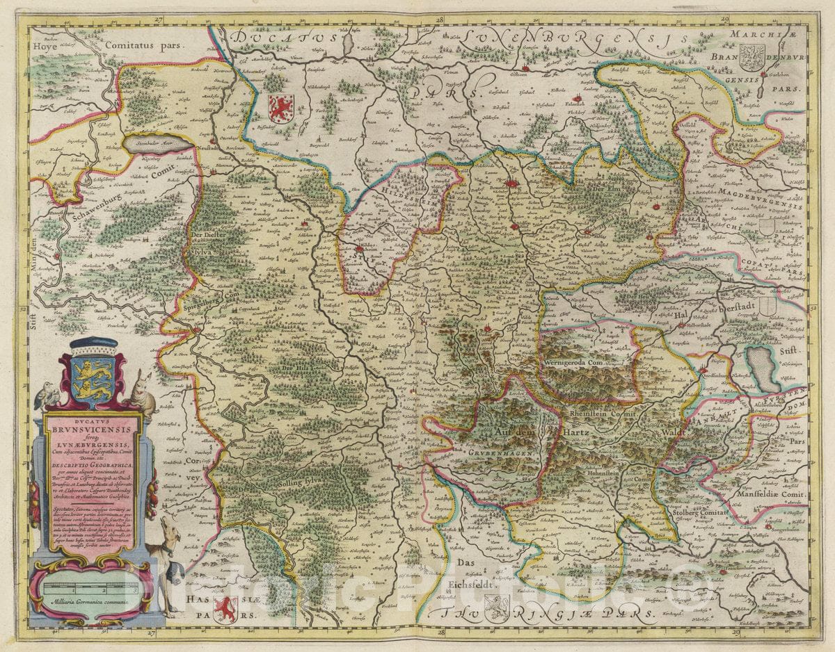 Historic Map : Germany, Dvcatvs Brvnsvicensis fereq Lvnaebvrgensis, 1665 Atlas , Vintage Wall Art