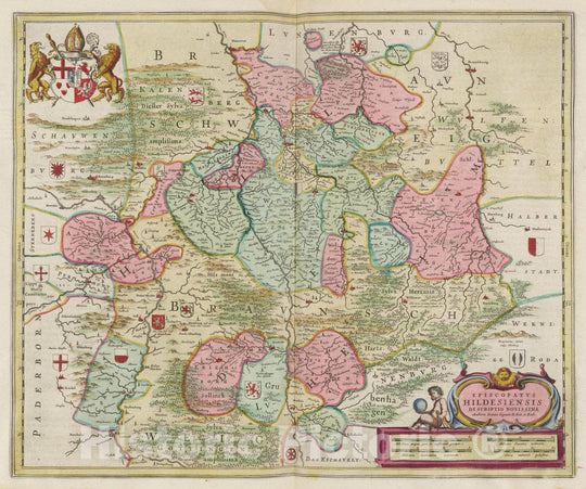 Historic Wall Map : Germany, Episcopatvs Hildesiensis Descriptio Novissima, 1665 Atlas , Vintage Wall Art