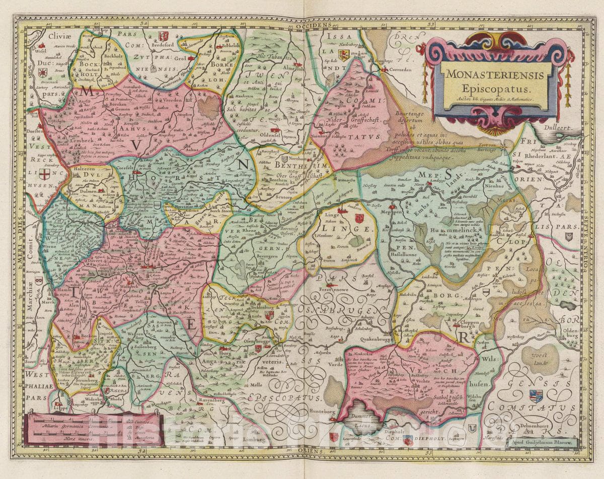 Historic Map : Germany, Monasteriensis Episcopatus, 1665 Atlas , Vintage Wall Art