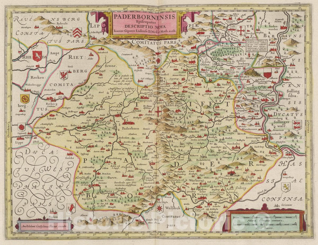 Historic Wall Map : Germany, Paderbornensis Episcopatus Descriptio Nova, 1665 Atlas , Vintage Wall Art