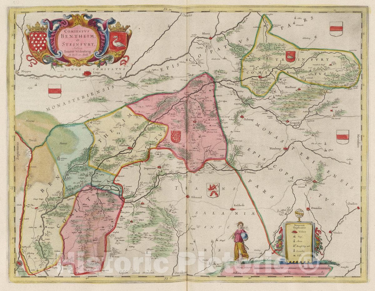 Historic Map : Germany, Comitatvs Bentheim et Steinfvrt, 1665 Atlas , Vintage Wall Art