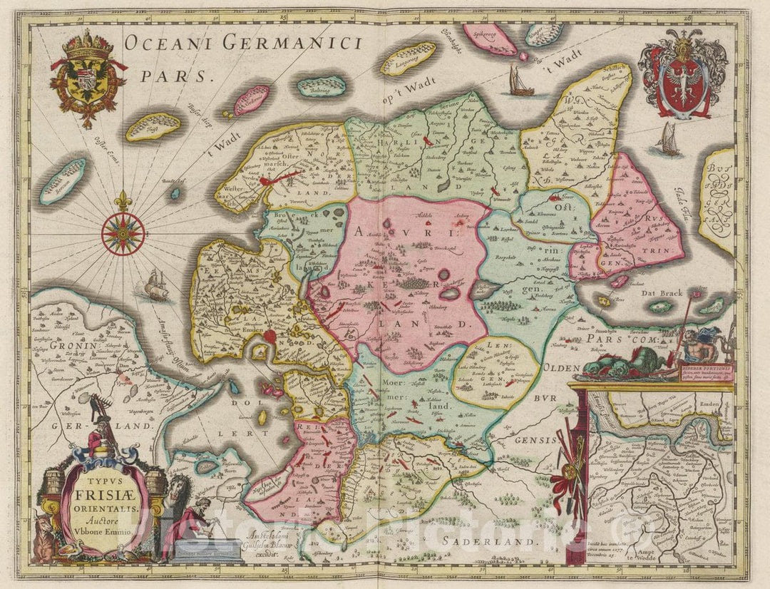 Historic Map : Germany, Typvs Frisiae Orientalis, 1665 Atlas , Vintage Wall Art