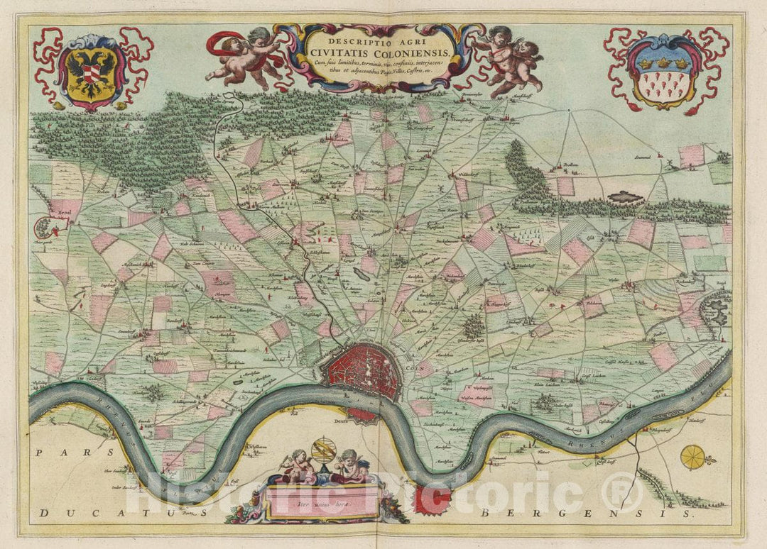 Historic Map : Germany , Cologne Germany, Descriptio Agri Civitatis Coloniensis, 1665 Atlas , Vintage Wall Art