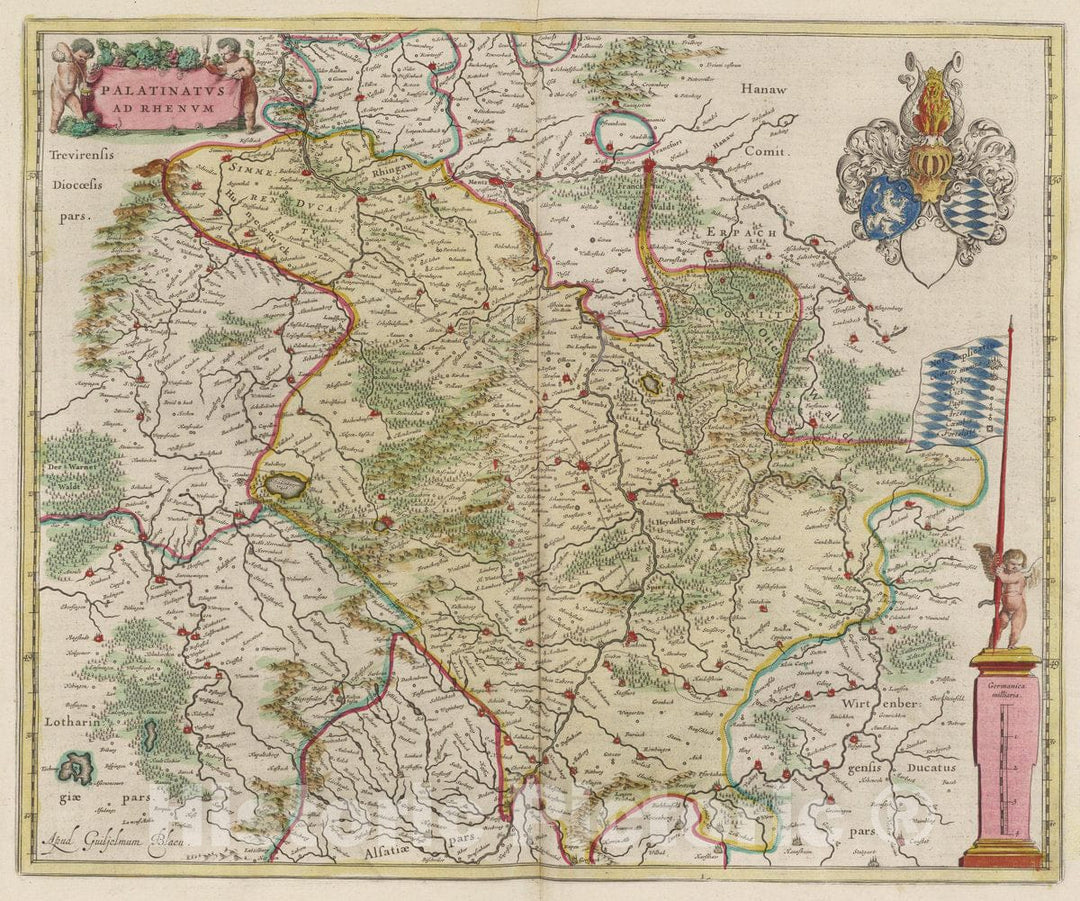 Historic Map : Germany, Atlas Maior Sive Cosmographia Blaviana, Qua Solvm, Salvm, Coelvm, Accvratissime Describvntvr. Palatinatvs Ad Rhenvm, 1665 Atlas , Vintage Wall Art