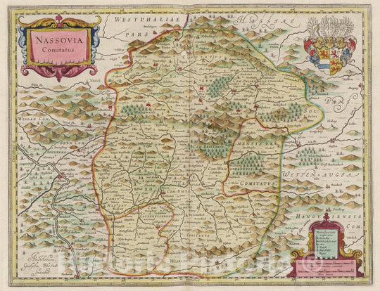 Historic Map : Germany, Atlas Maior Sive Cosmographia Blaviana, Qua Solvm, Salvm, Coelvm, Accvratissime Describvntvr. Nassovia Comitatus, 1665 Atlas , Vintage Wall Art