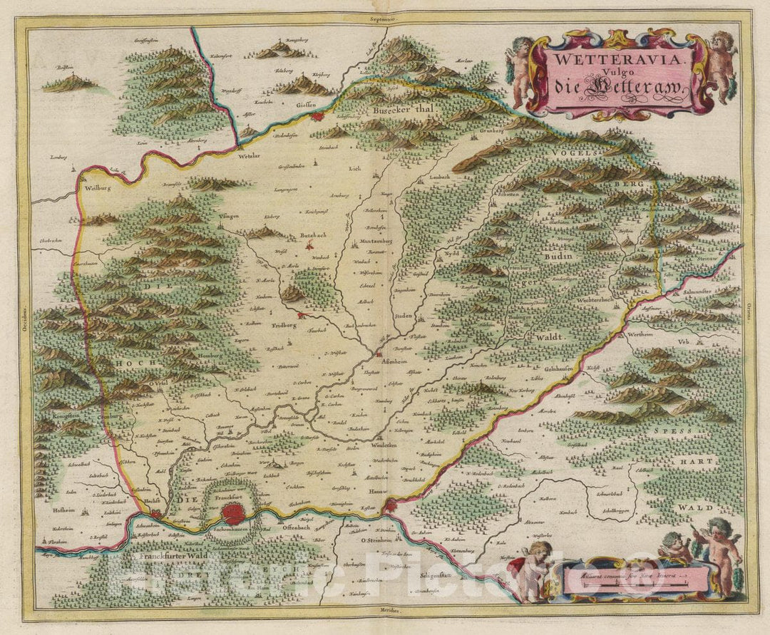 Historic Map : Germany, Wetteravia, Vulgo Die Wetteraw, 1665 Atlas , Vintage Wall Art