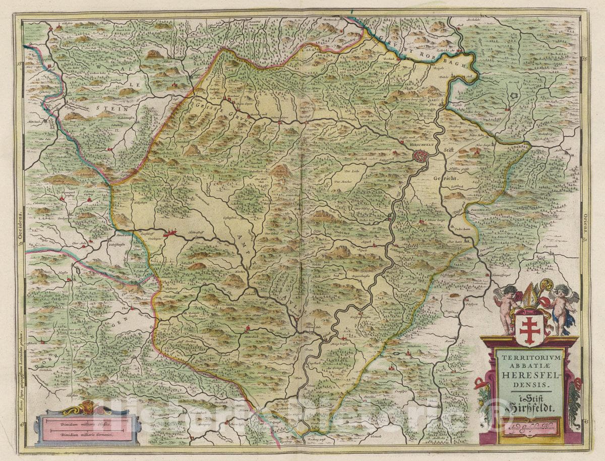 Historic Map : Germany, Territorium Abbatiae Heresfeldensis, 1665 Atlas , Vintage Wall Art