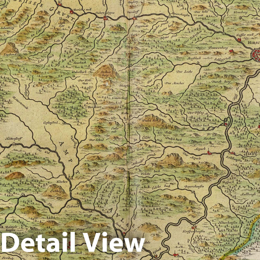 Historic Map : Germany, Territorium Abbatiae Heresfeldensis, 1665 Atlas , Vintage Wall Art