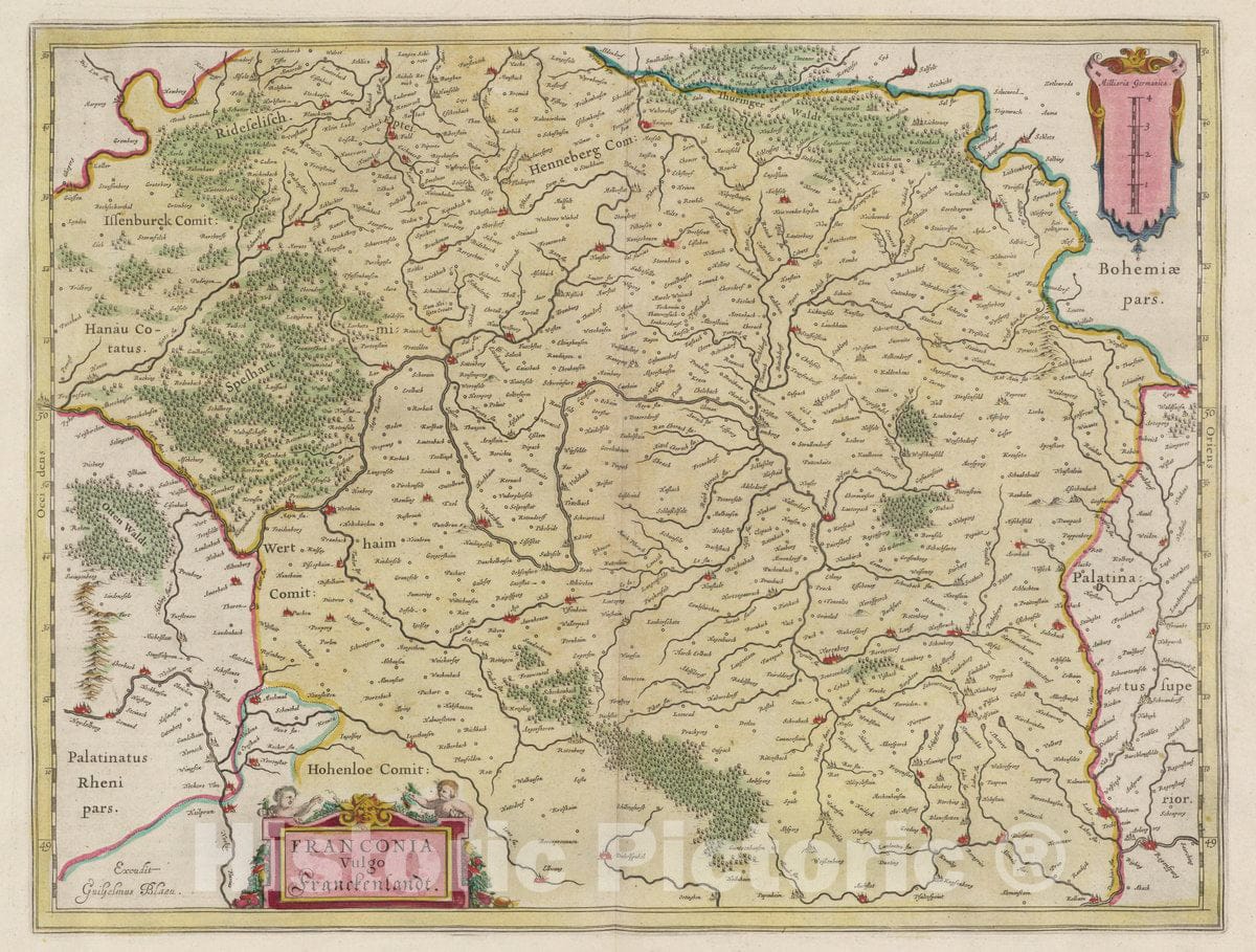 Historic Map : Germany, Franconia vulgo Franckenlandt, 1665 Atlas , Vintage Wall Art