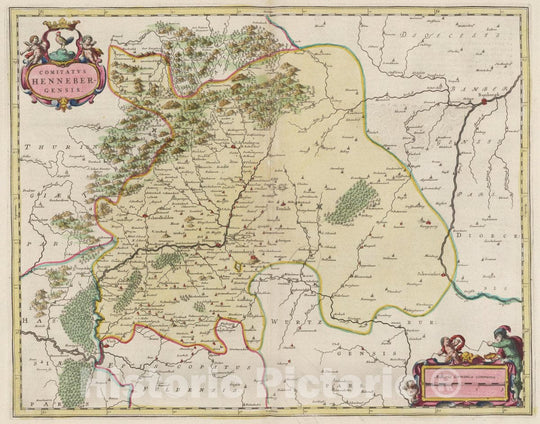 Historic Map : Germany, Comitatvs Hennebergensis, 1665 Atlas , Vintage Wall Art