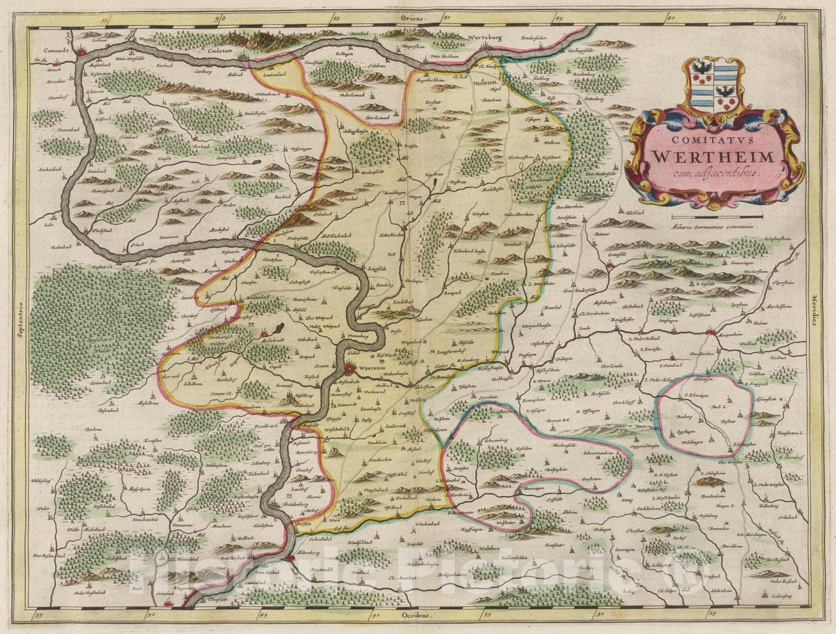 Historic Map : Germany, Atlas Maior Sive Cosmographia Blaviana, Qua Solvm, Salvm, Coelvm, Accvratissime Describvntvr. Comitatvs Wertheim, 1665 Atlas , Vintage Wall Art