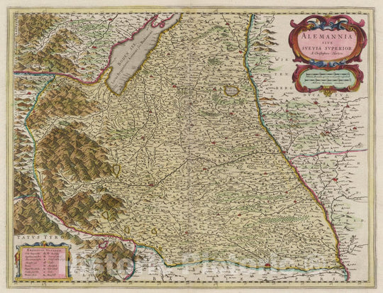 Historic Map : Germany, Alemannia Sive Svevia Svperior, 1665 Atlas , Vintage Wall Art