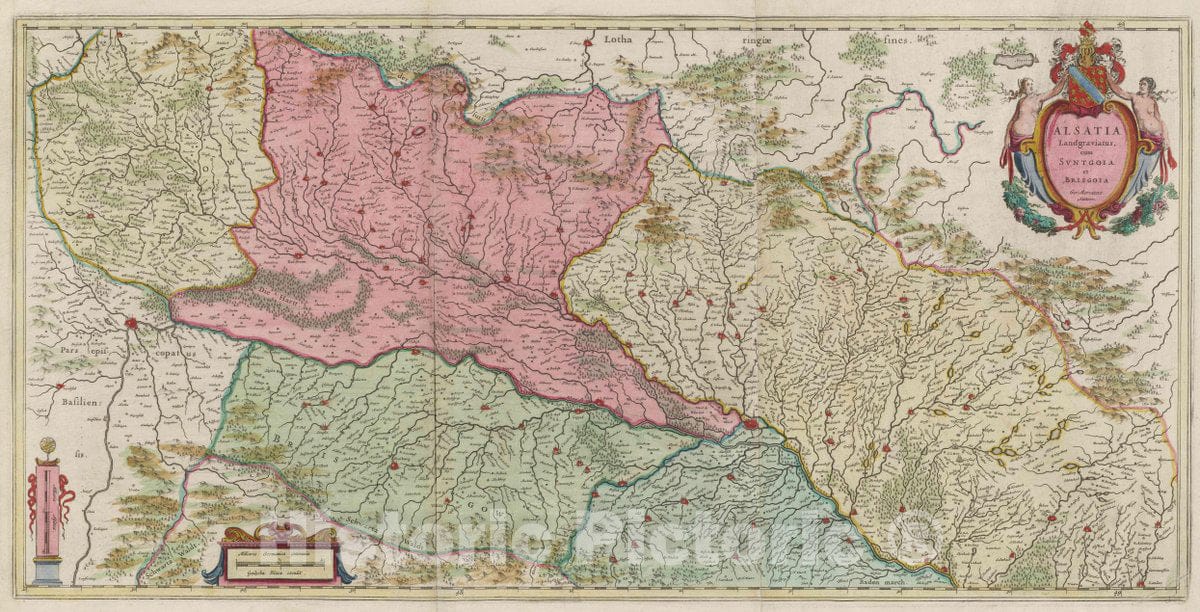 Historic Map : Germany, Alsace 1665 Alsatia Landgraviatus. , Vintage Wall Art