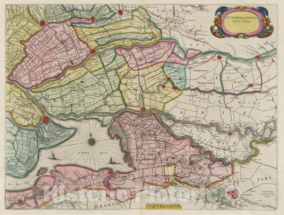 Historic Map : Netherlands, Zvydhollandia stricte sumta, 1665 Atlas , Vintage Wall Art