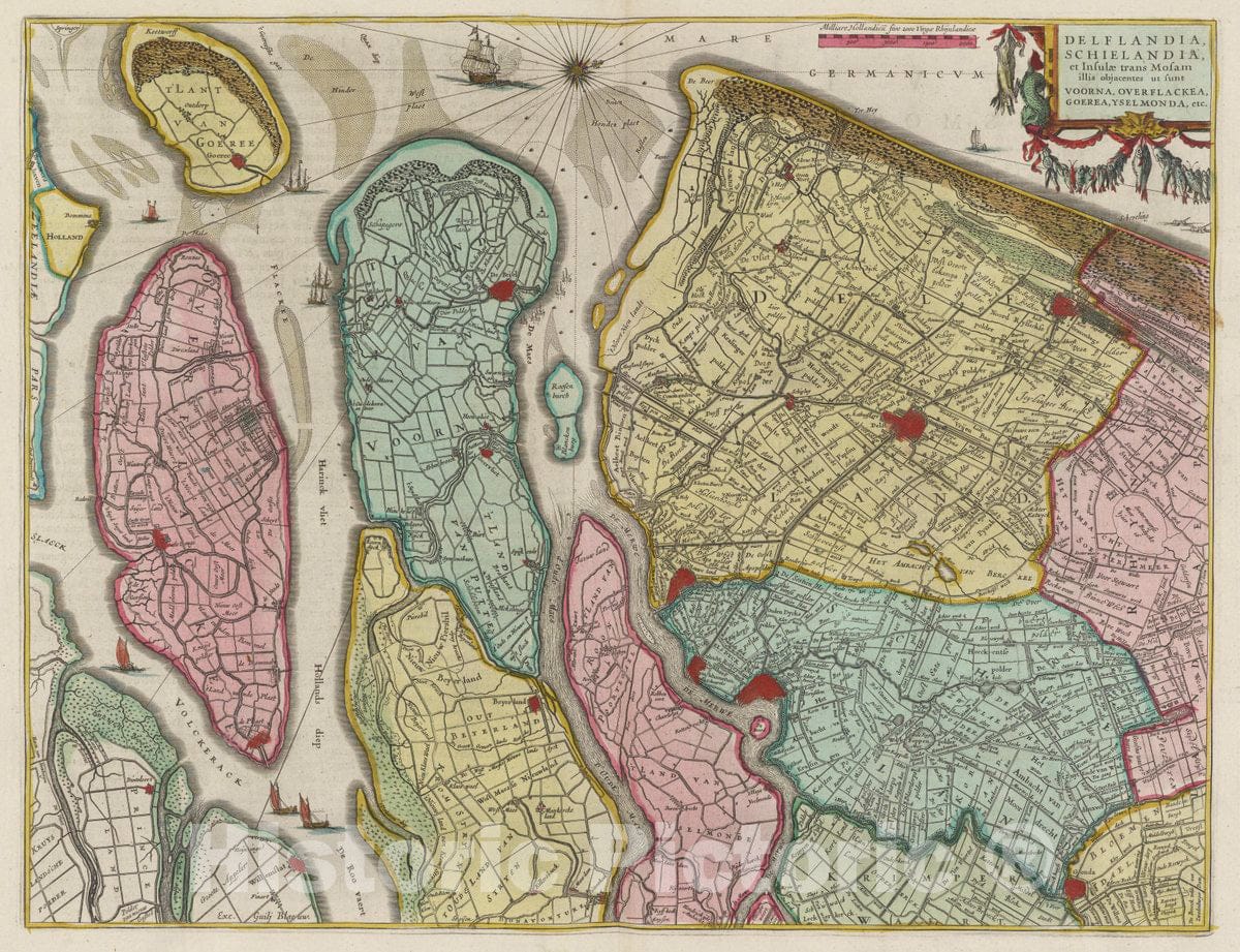 Historic Map : Netherlands, Delflandia, Schielandia, et Insulae, 1665 Atlas , Vintage Wall Art