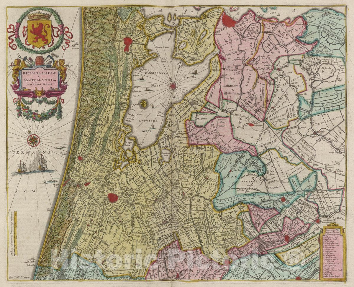 Historic Map : Netherlands, Rhenolandiae et Amstellandiae. Tabula, 1665 Atlas , Vintage Wall Art