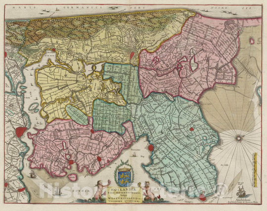 Historic Map : Netherlands, Hollandiae Pars Septentrionalis, 1665 Atlas , Vintage Wall Art