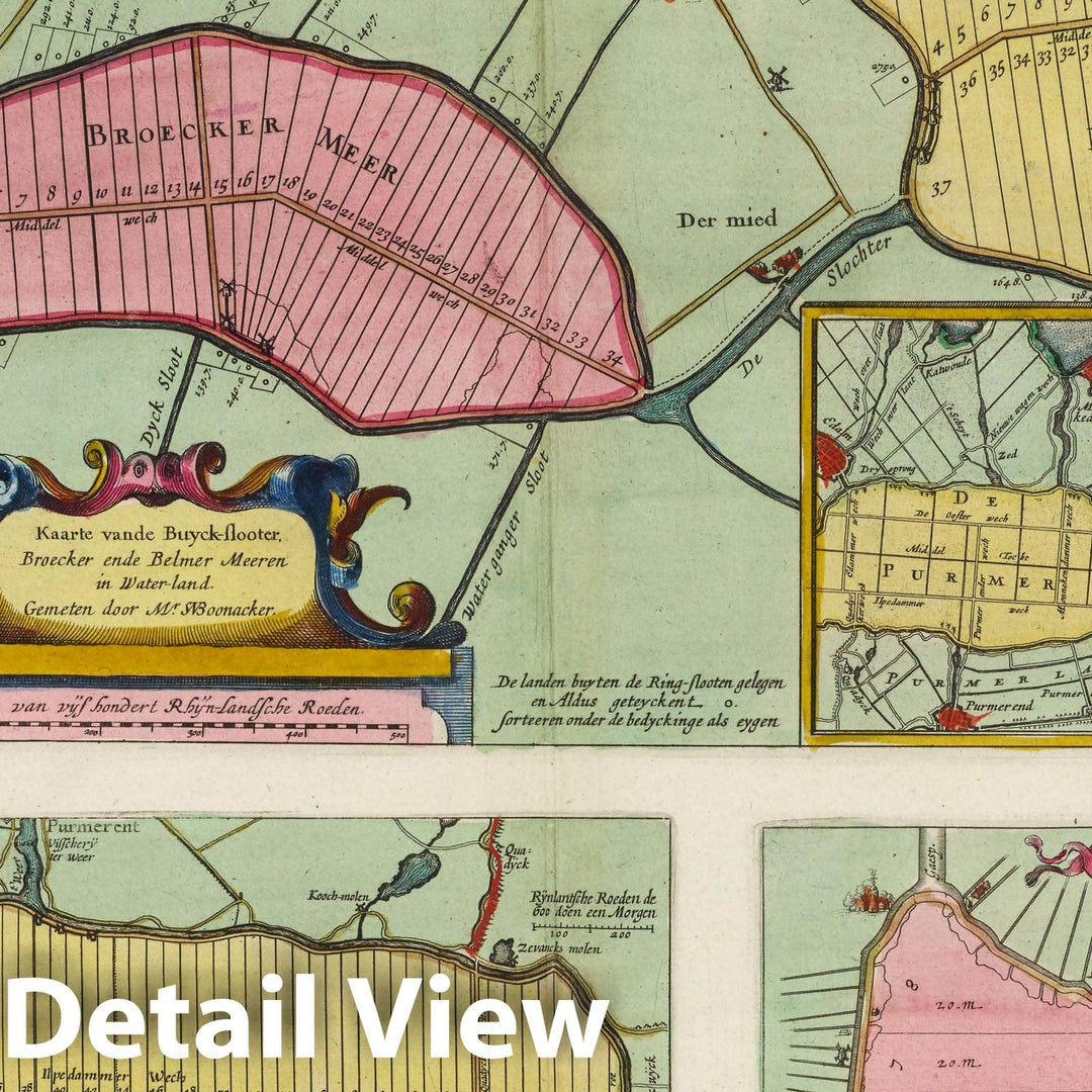 Historic Map : Netherlands, [a] Kaarte vande Buyck-slooter. Meeren; [b] Caerte Van De Purmer; [c] Byllemer-Meer, 1665 Atlas , Vintage Wall Art