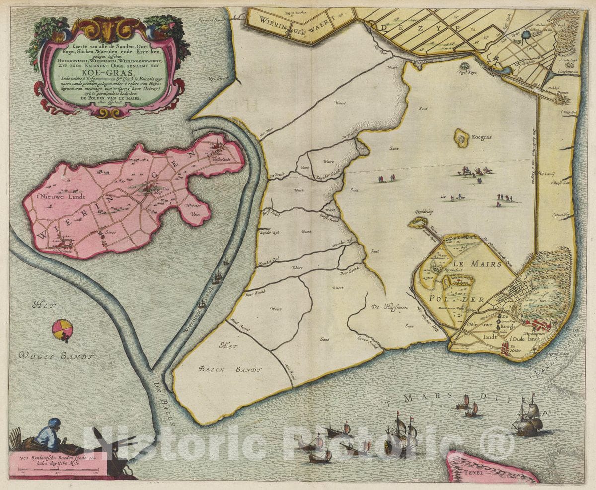 Historic Map : Netherlands, Kaerte Van. Het Koe-Gras, 1665 Atlas , Vintage Wall Art