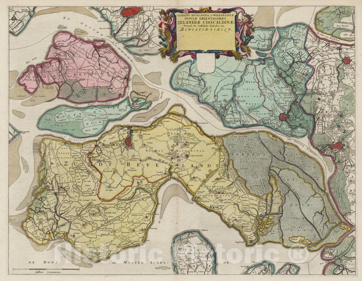 Historic Map : Netherlands, Vtraqve Bevelandia, Wolfersdyck, 1665 Atlas , Vintage Wall Art