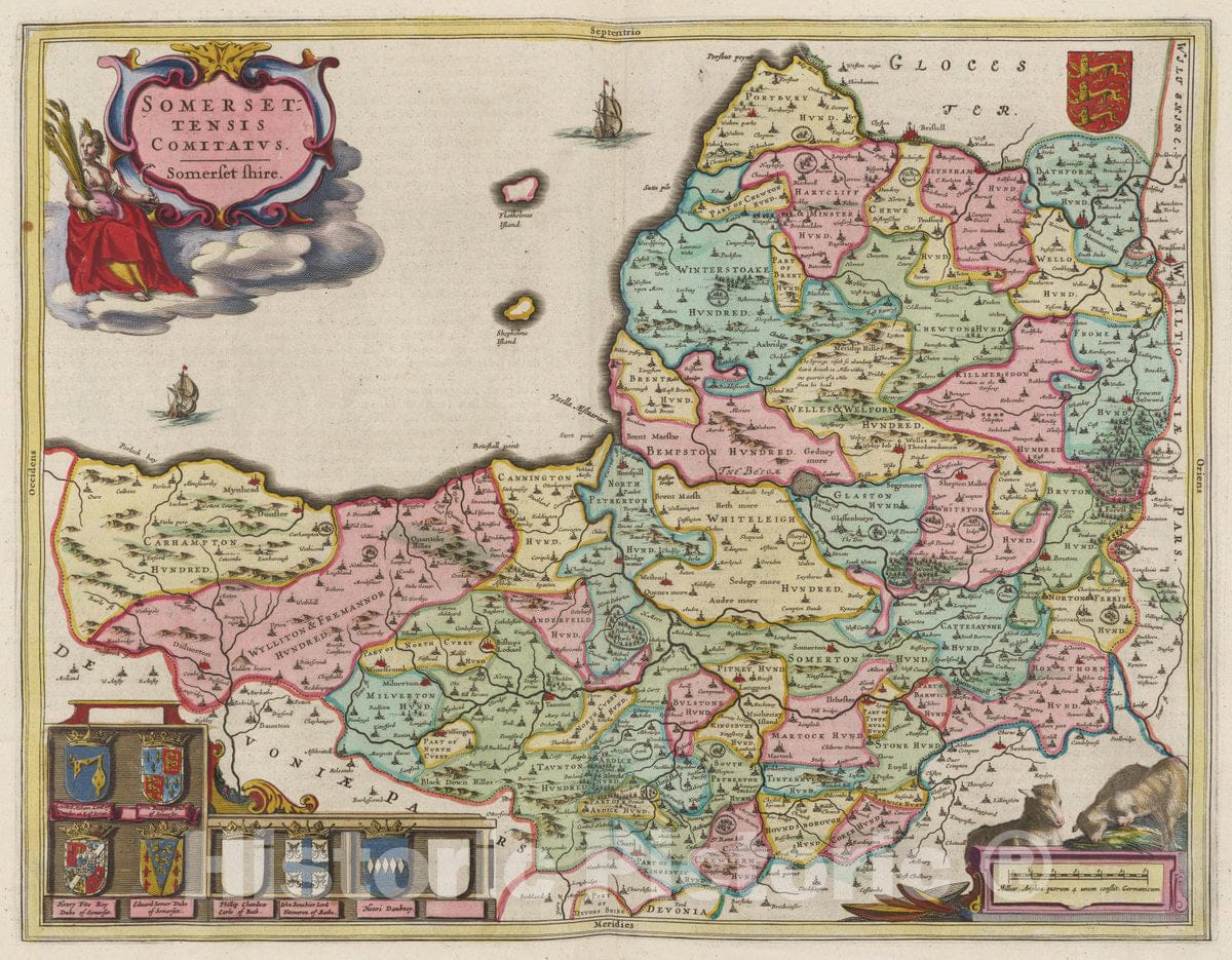 Historic Map : England, Somersettensis Comitatvs, 1665 Atlas , Vintage Wall Art