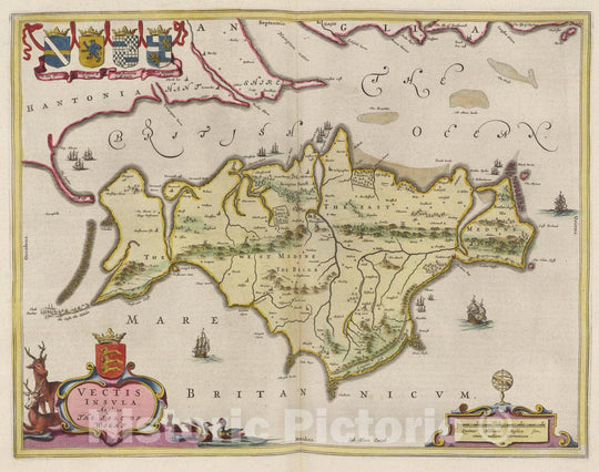 Historic Map : England, Isle of Wight (England) Atlas Maior Sive Cosmographia Blaviana,Vectis Insvla, 1665 Atlas , Vintage Wall Art