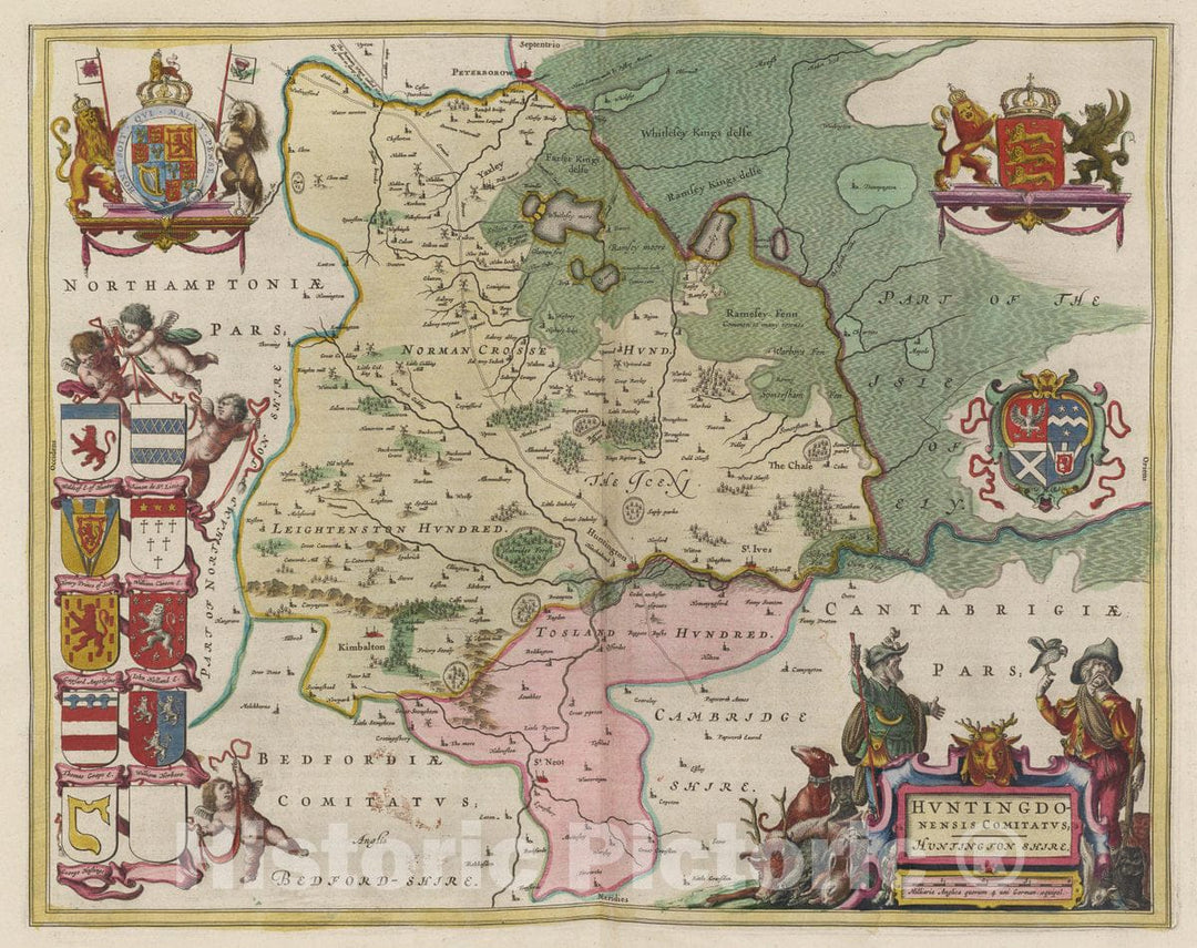 Historic Map : England, Huntingdoniensis Comitatvs, 1665 Atlas , Vintage Wall Art