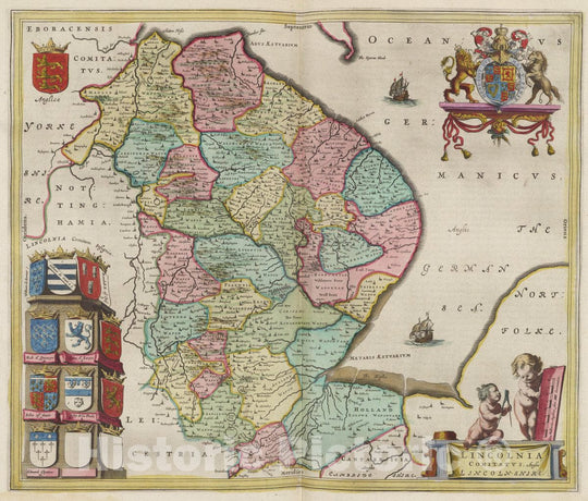 Historic Map : England, Atlas Maior Sive Cosmographia Blaviana, Qua Solvm, Salvm, Coelvm, Accvratissime Describvntvr. Lincolnia Comitatvs, 1665 Atlas , Vintage Wall Art