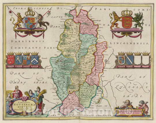 Historic Map : England, Comitatvs Nottinghamensis, 1665 Atlas , Vintage Wall Art