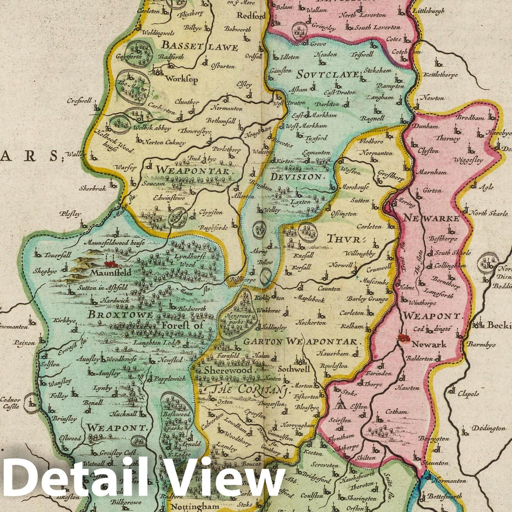 Historic Map : England, Comitatvs Nottinghamensis, 1665 Atlas , Vintage Wall Art