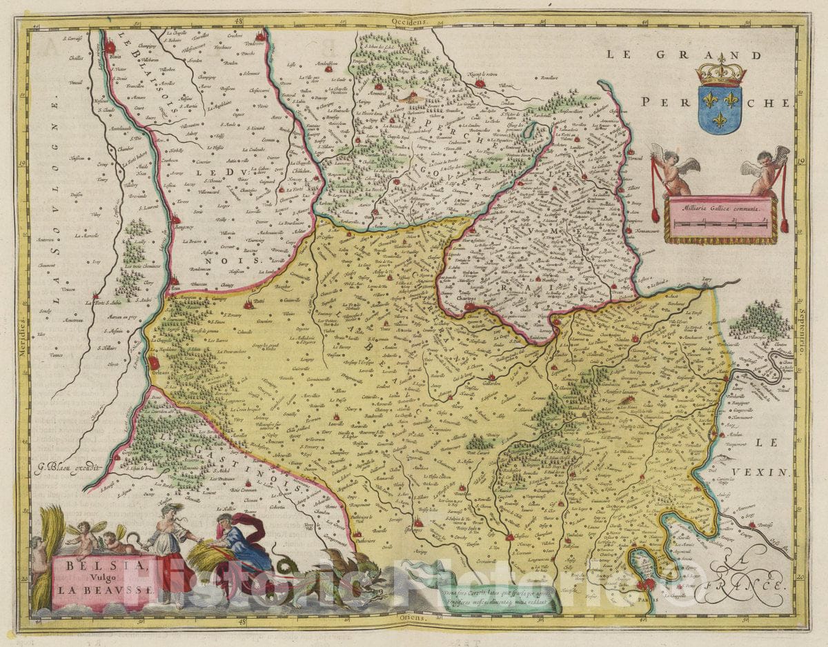 Historic Map : France, Paris Region , France Belsia, vulgo La Beavsse, 1665 Atlas , Vintage Wall Art