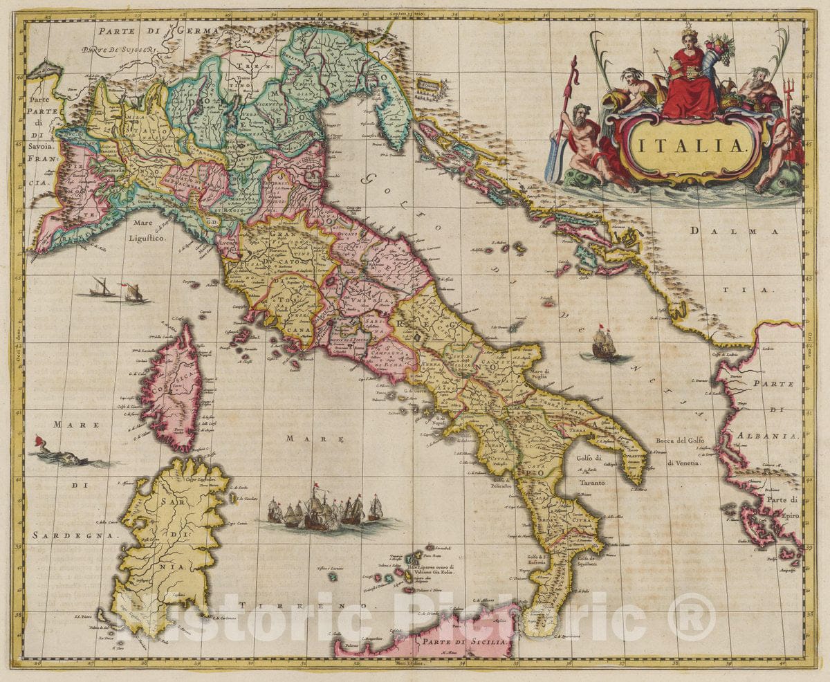 Historic Map : Italy, Atlas Maior Sive Cosmographia Blaviana, Qua Solvm, Salvm, Coelvm, Accvratissime Describvntvr. Italia, 1665 Atlas , Vintage Wall Art