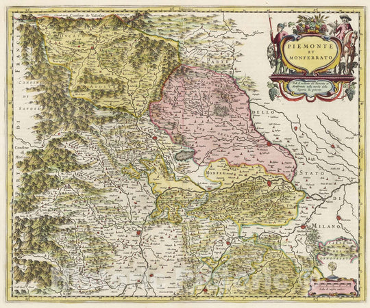 Historic Map : Italy, Piedmont, Italy Piemonte Et Monferrato, 1665 Atlas , Vintage Wall Art