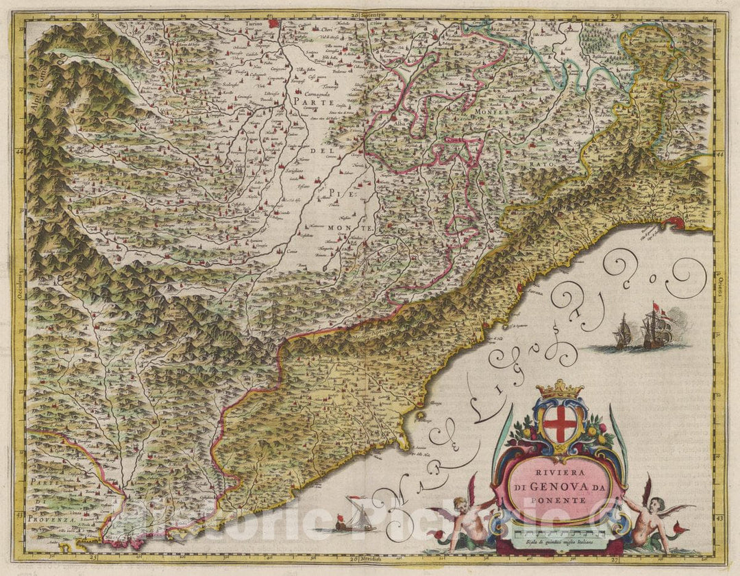 Historic Map : Italy, Genoa Region (Italy) Riviera Di Genova Da Ponente, 1665 Atlas , Vintage Wall Art