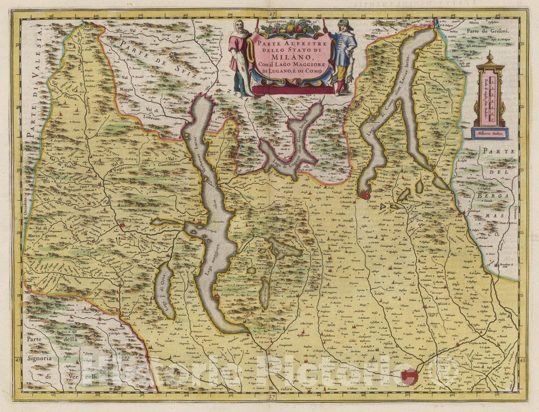 Historic Map : Italy, Milan Region (Italy) Parte Alpestre Dello Stato Di Milano, 1665 Atlas , Vintage Wall Art