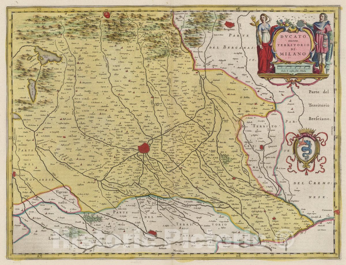 Historic Map : Italy, Milan Region (Italy) Dvcato, ouero Territorio Di Milano, 1665 Atlas , Vintage Wall Art