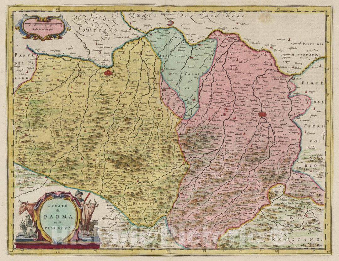 Historic Map : Italy, Parma Region (Italy) Dvcato di Parma et di Piacenza, 1665 Atlas , Vintage Wall Art