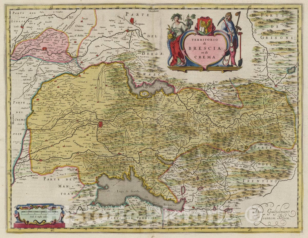 Historic Map : Italy, Brescia Region (Italy) Territorio di Brescia et di Crema, 1665 Atlas , Vintage Wall Art