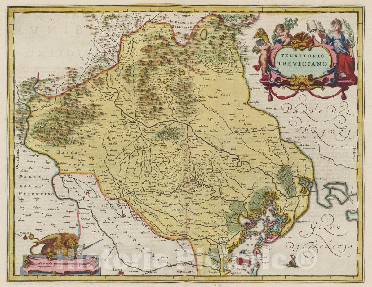 Historic Map : Italy, Treviso Region (Italy) Atlas Maior Sive Cosmographia Blaviana, Territorio Trevigiano, 1665 Atlas , Vintage Wall Art