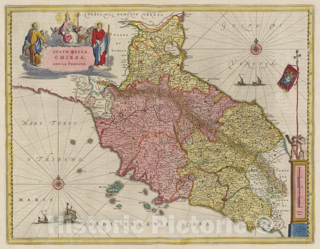 Historic Map : Italy, Tuscany (Italy) Stato Della Chiesa Con La Toscana, 1665 Atlas , Vintage Wall Art