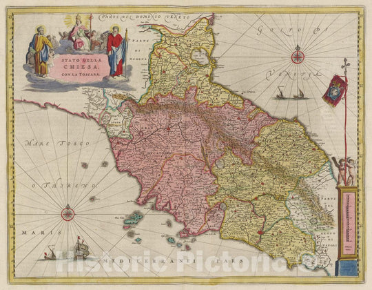 Historic Map : Italy, Tuscany (Italy) Stato Della Chiesa Con La Toscana, 1665 Atlas , Vintage Wall Art